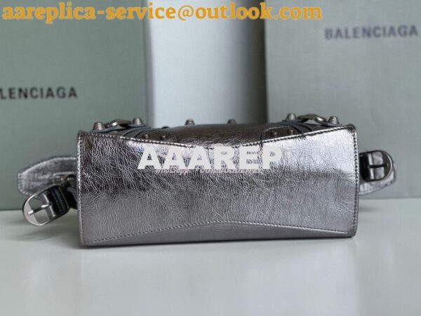 Replica Balenciaga Neo Cagole XS Handbag in Metallic Silver Arena Lamb 13