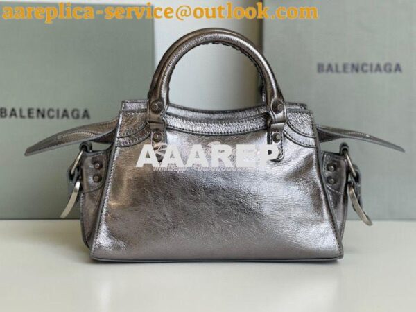 Replica Balenciaga Neo Cagole XS Handbag in Metallic Silver Arena Lamb 12