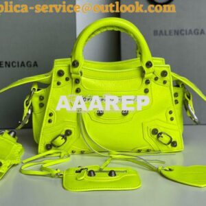 Replica Balenciaga Neo Cagole XS Handbag in Neon Yellow Arena Lambskin 2