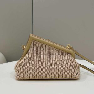 Replica Fendi 8BP129 Fendi First Small Beige raffia macrame bag Apricot