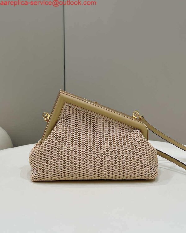Replica Fendi 8BP129 Fendi First Small Beige raffia macrame bag Apricot