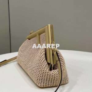 Replica Fendi 8BP129 Fendi First Small Beige raffia macrame bag Apricot 2