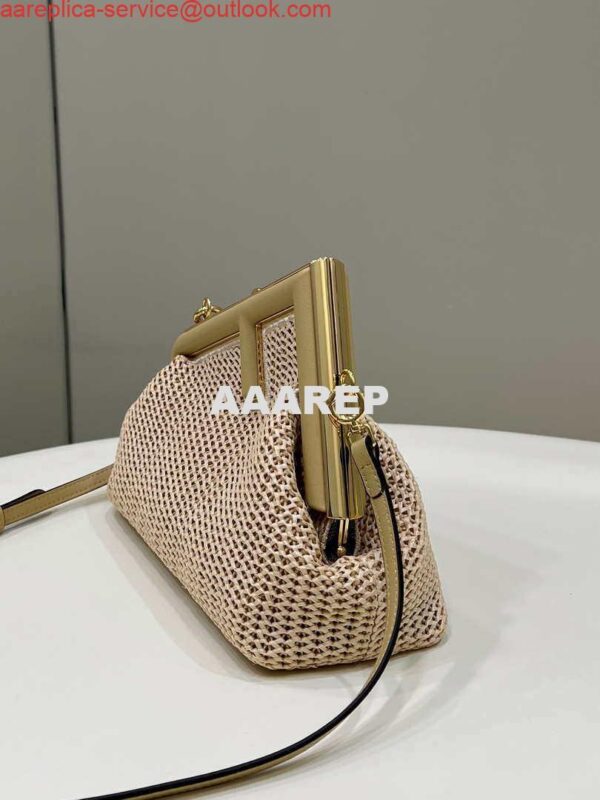 Replica Fendi 8BP129 Fendi First Small Beige raffia macrame bag Apricot 2