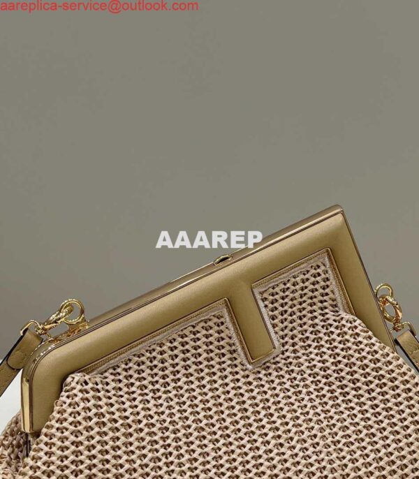 Replica Fendi 8BP129 Fendi First Small Beige raffia macrame bag Apricot 3