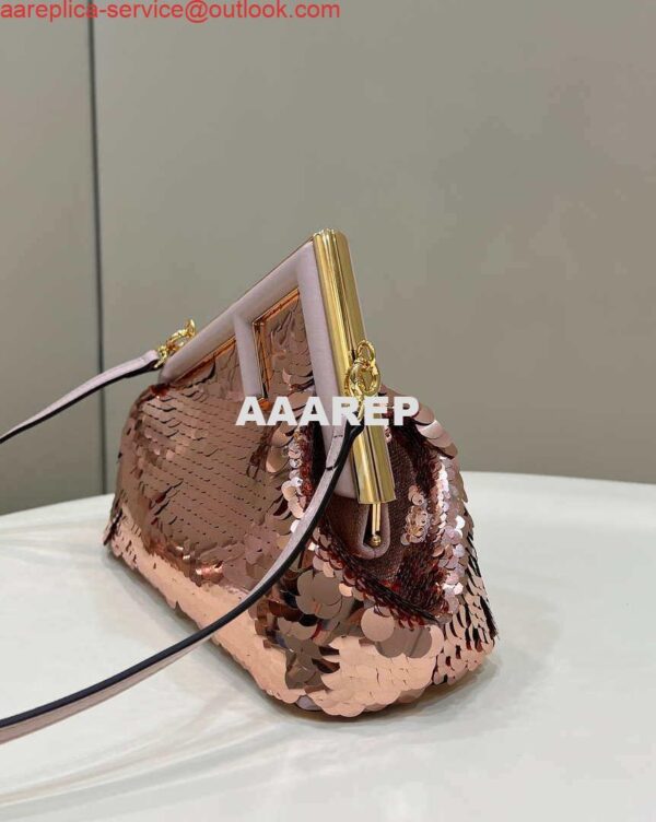 Replica Fendi 8BP129 Fendi First Small Rose Red Gold-colored leather and sequinned bag 80066 2