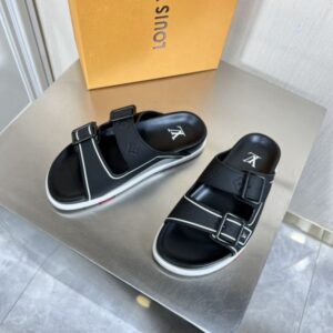 Replica Louis Vuitton LV Trainer Mules In Black Leather 2