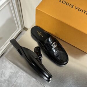 Replica Louis Vuitton Major Open-back Loafers In Black Leather 2