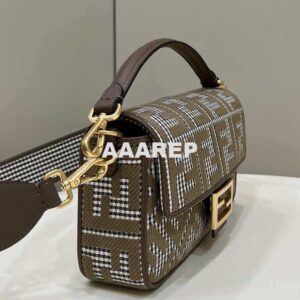 Replica Fendi 8BR600 Baguette Brown houndstooth wool bag with FF embroidery 2