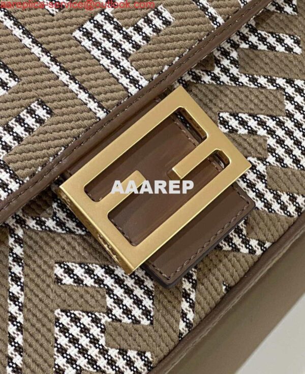 Replica Fendi 8BR600 Baguette Brown houndstooth wool bag with FF embroidery 4