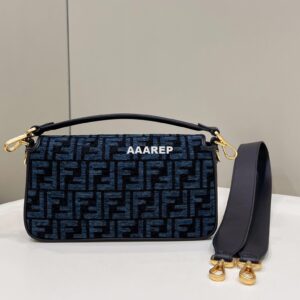 Replica Fendi 8BR600 Baguette Chain Midi Navy Blue FF tapestry fabric bag 8579