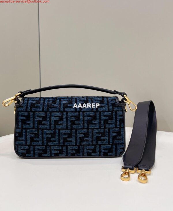 Replica Fendi 8BR600 Baguette Chain Midi Navy Blue FF tapestry fabric bag 8579