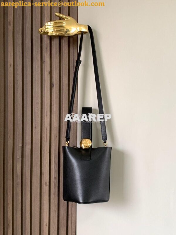 Replica Loewe Mini Pebble Bucket Bag In Mellow Calfskin 973618 Black 2