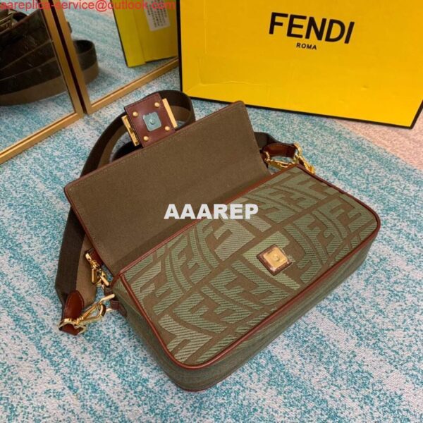 Replica Fendi 8BR600 Baguette Embroidered Canvas Bag Green 3