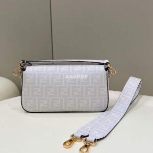 Replica Fendi 8BR600 Baguette FF White Glazed Fabric Bag With Inlay