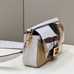 Replica Fendi 8BR600 Baguette FF White Glazed Fabric Bag With Inlay 2