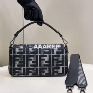 Replica Fendi 8BR600 Baguette Gray houndstooth wool bag with FF embroidery