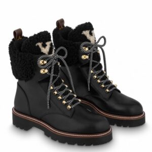 Replica Louis Vuitton Black Territory Flat Ranger Boots with Shearling