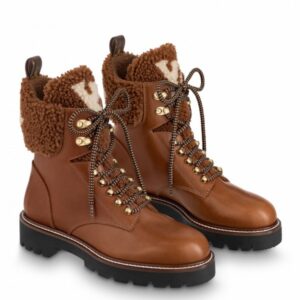 Replica Louis Vuitton Brown Territory Flat Ranger Boots with Shearling