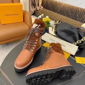 Replica Louis Vuitton Brown Territory Flat Ranger Boots with Shearling 2