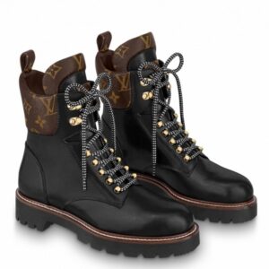 Replica Louis Vuitton Territory Flat Ranger Boots In Black Calfskin