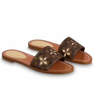 Replica Louis Vuitton Lock It Flat Mules In Perforated Monogram Canvas