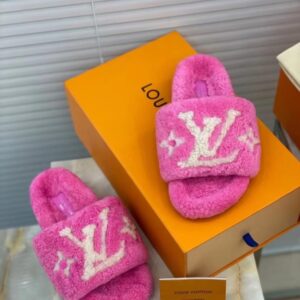 Replica Louis Vuitton Paseo Flat Comfort Mules In Pink Shearling 2