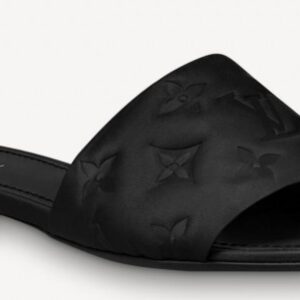 Replica Louis Vuitton Revival Flat Mules In Black Monogram Lambskin