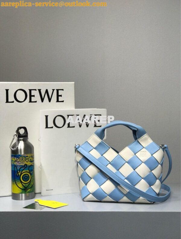 Replica Loewe Mini Woven Basket Bag 66082 White/Blue