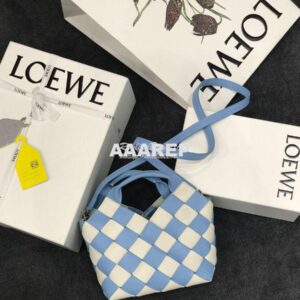 Replica Loewe Mini Woven Basket Bag 66082 White/Blue 2