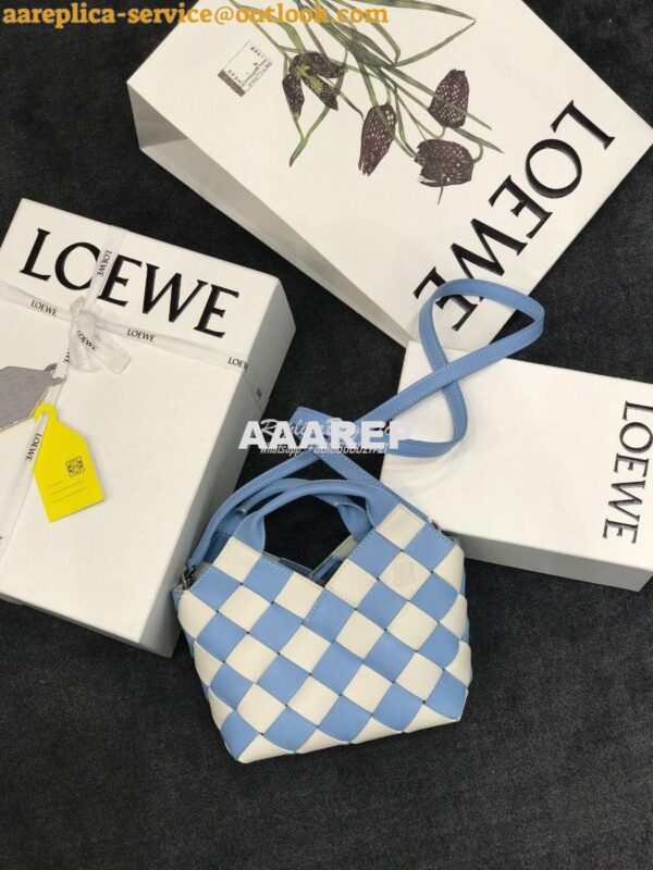 Replica Loewe Mini Woven Basket Bag 66082 White/Blue 2