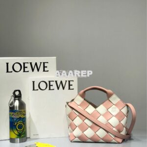 Replica Loewe Mini Woven Basket Bag 66082 White/Pink