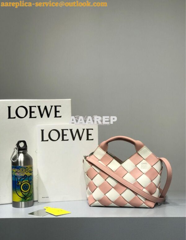 Replica Loewe Mini Woven Basket Bag 66082 White/Pink