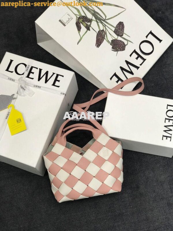 Replica Loewe Mini Woven Basket Bag 66082 White/Pink 2