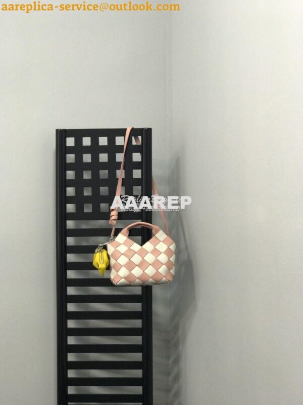 Replica Loewe Mini Woven Basket Bag 66082 White/Pink 3