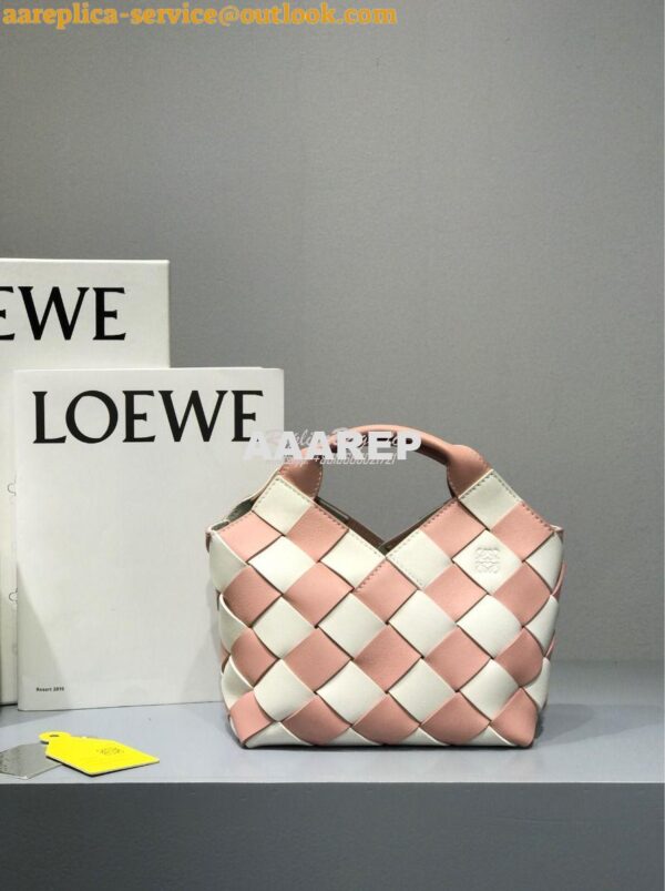 Replica Loewe Mini Woven Basket Bag 66082 White/Pink 4