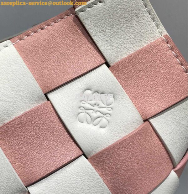 Replica Loewe Mini Woven Basket Bag 66082 White/Pink 5