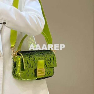 Replica Fendi 8BR600 Medium Baguette Acid green sequin and leather bag 8601