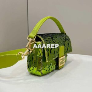 Replica Fendi 8BR600 Medium Baguette Acid green sequin and leather bag 8601 2