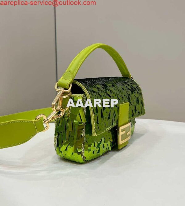 Replica Fendi 8BR600 Medium Baguette Acid green sequin and leather bag 8601 2