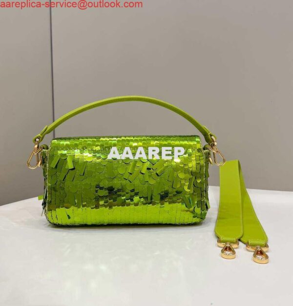 Replica Fendi 8BR600 Medium Baguette Acid green sequin and leather bag 8601 3