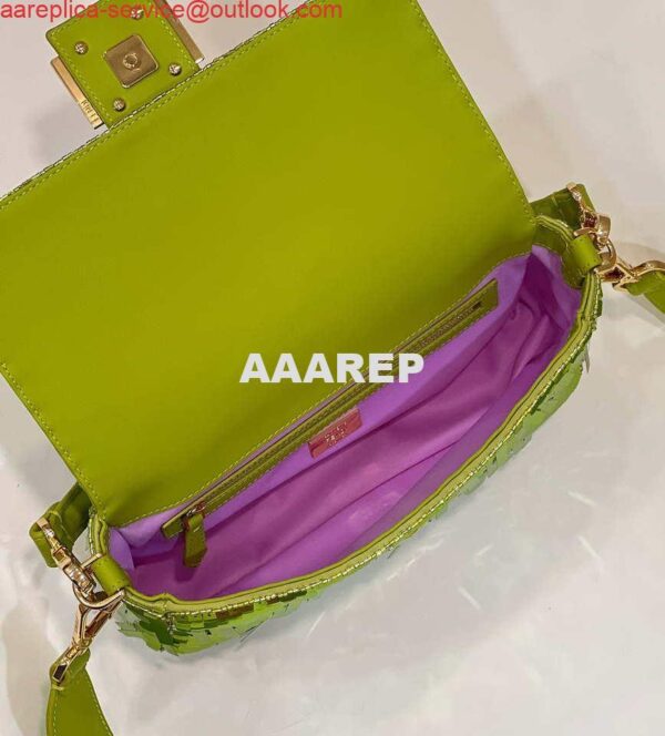 Replica Fendi 8BR600 Medium Baguette Acid green sequin and leather bag 8601 9