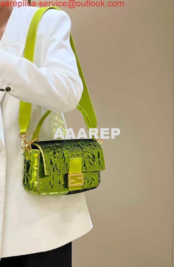 Replica Fendi 8BR600 Medium Baguette Acid green sequin and leather bag 8601 13