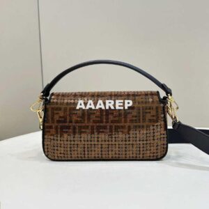 Replica Fendi 8BR600 Medium Baguette Brown FF jacquard fabric bag with sequins