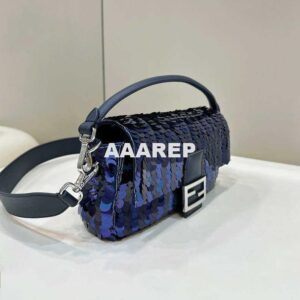 Replica Fendi 8BR600 Medium Baguette Dark and mid blue sequin and leather bag 8601 2