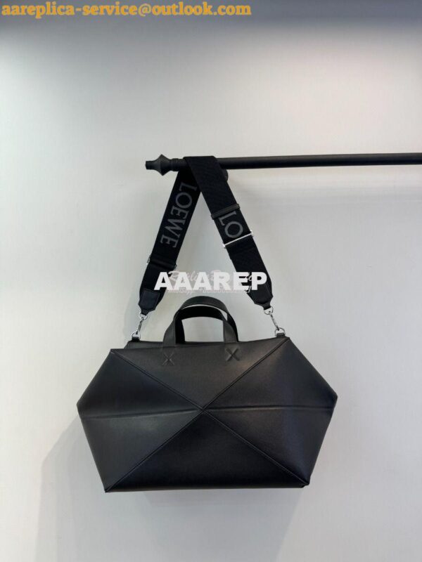 Replica Loewe Puzzle Fold Duffle in shiny calfskin B510PUB Black 5