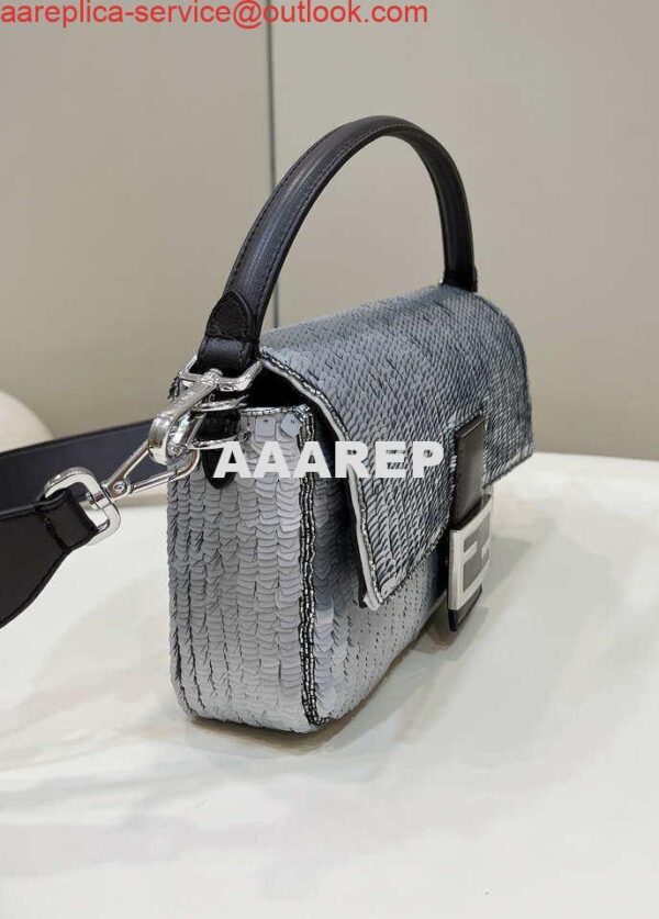 Replica Fendi 8BR600 Medium Baguette Silver sequin and leather bag 8601 2