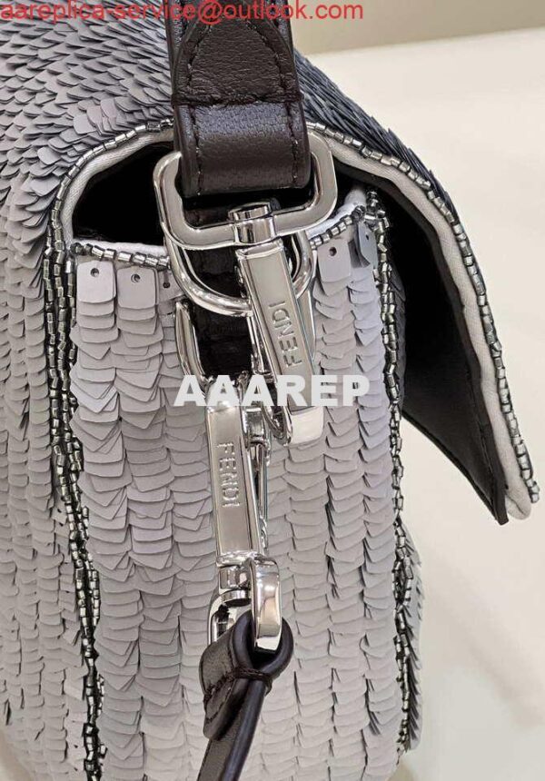 Replica Fendi 8BR600 Medium Baguette Silver sequin and leather bag 8601 4