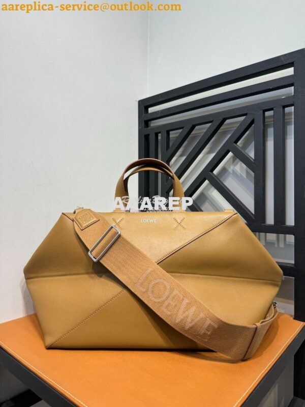 Replica Loewe Puzzle Fold Duffle in shiny calfskin B510PUB Oak