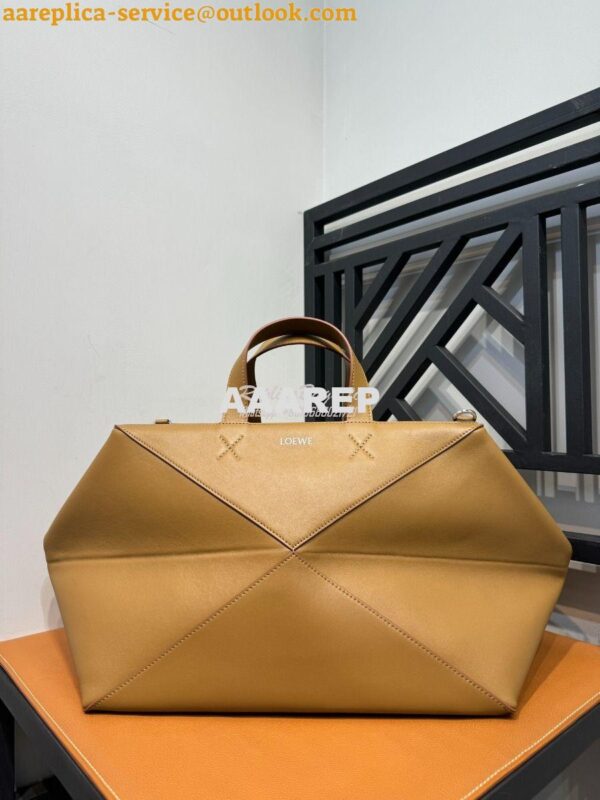 Replica Loewe Puzzle Fold Duffle in shiny calfskin B510PUB Oak 2