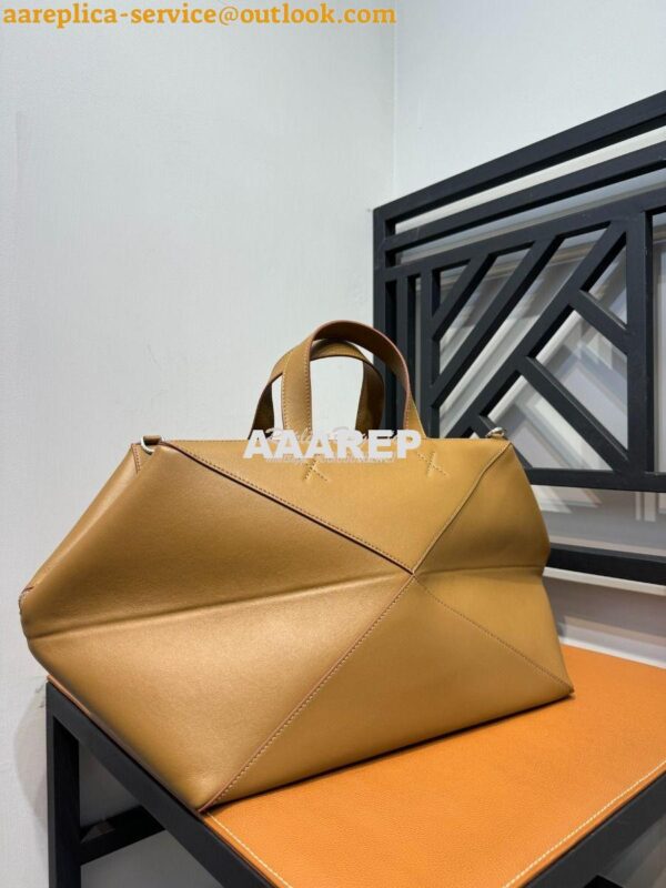 Replica Loewe Puzzle Fold Duffle in shiny calfskin B510PUB Oak 3